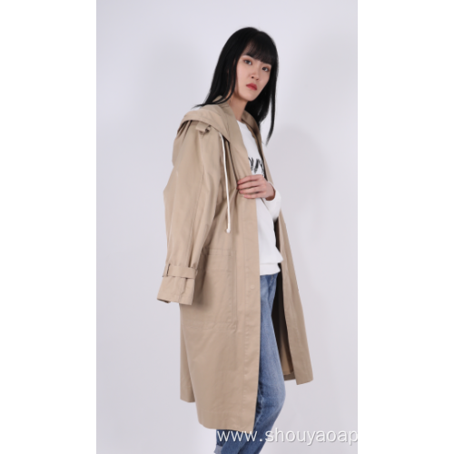 LADIES HOODED TRENCH COAT